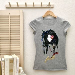 Afrocentric Graphic Slim-fit Tee FAITH Cap-sleeve Gray …